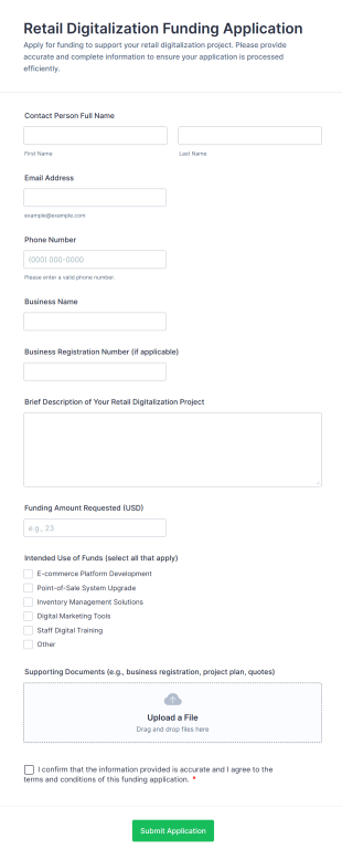 Retail Digitalization Funding Application Form Template