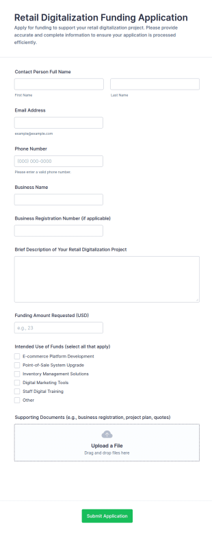 Retail Digitalization Funding Application Form Template