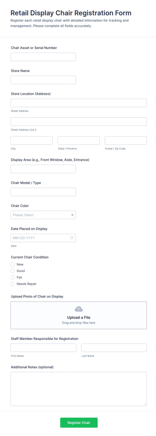 Retail Display Chair Registration Form Template
