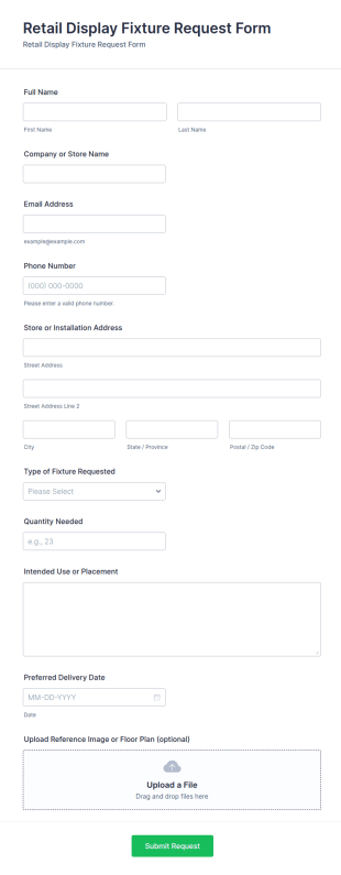 Retail Display Fixture Request Form Template