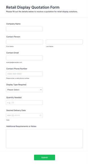 Retail Display Quotation Form Template