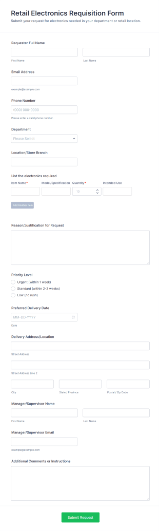 Retail Electronics Requisition Form Template