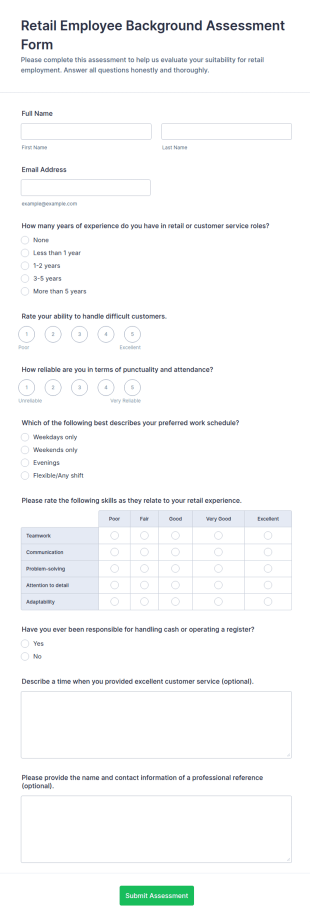 Retail Employee Background Assessment Form Template