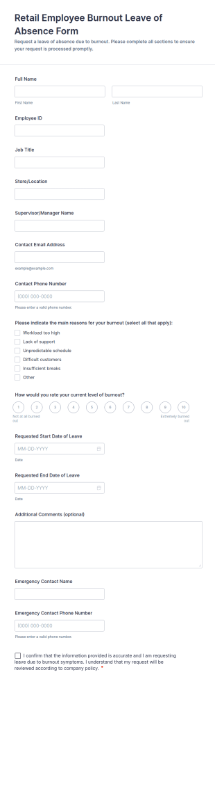 Retail Employee Burnout Leave Of Absence Form Template