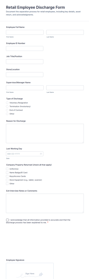 Retail Employee Discharge Form Template