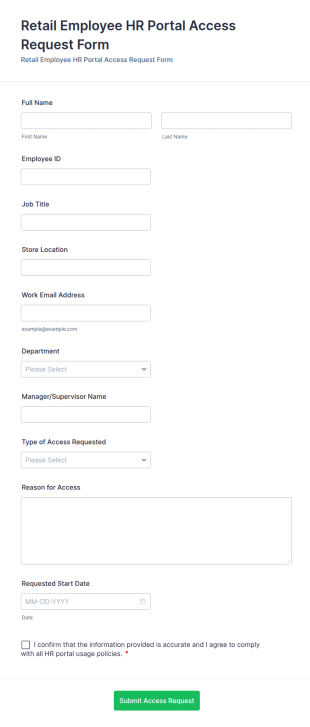 Retail Employee HR Portal Access Request Form Template