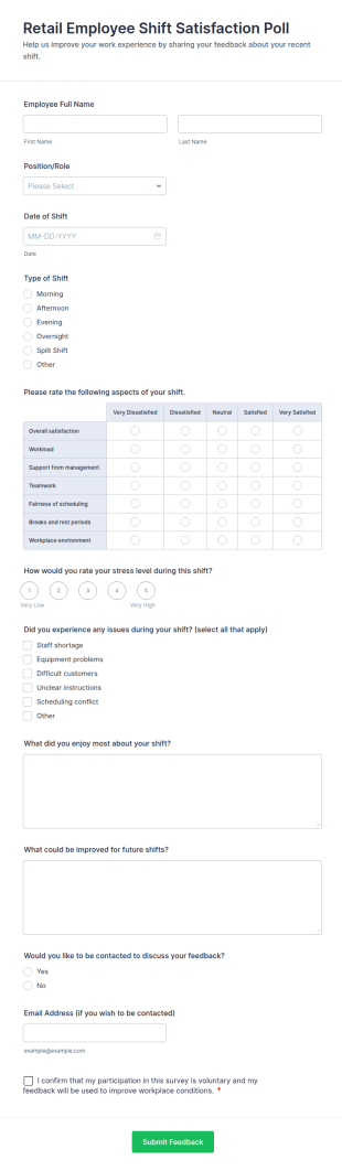 Retail Employee Shift Satisfaction Poll Form Template