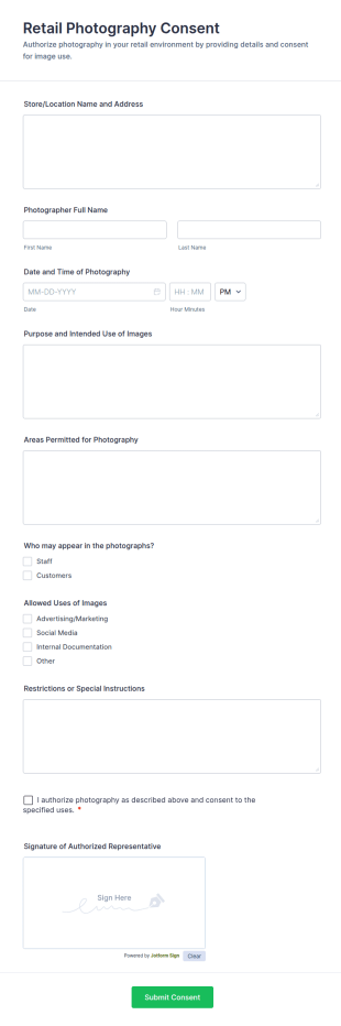 Retail Photography Consent Form Template