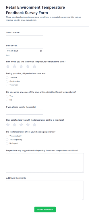 Retail Environment Temperature Feedback Form Template
