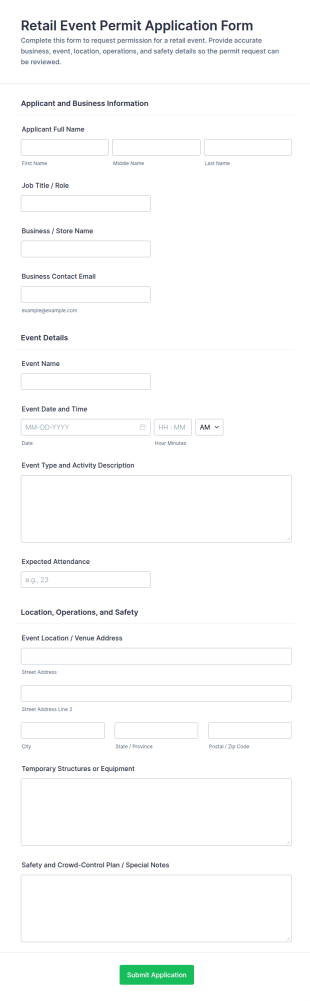 Retail Event Permit Application Form Template