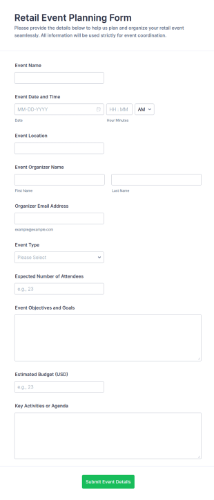 Retail Event Planning Form Template