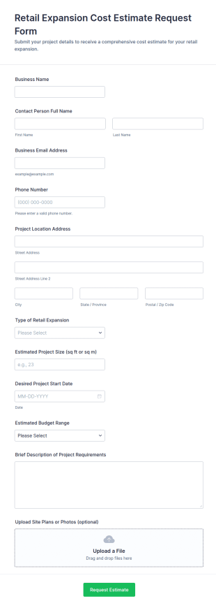 Retail Expansion Cost Estimate Request Form Template