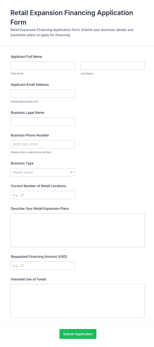 Retail Expansion Financing Application Form Template