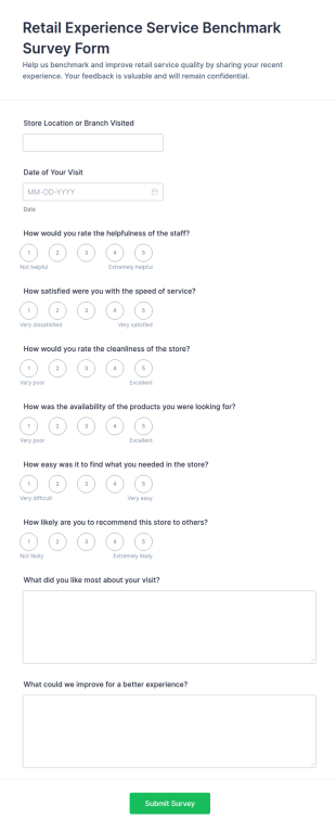 Retail Experience Service Benchmark Survey Form Template