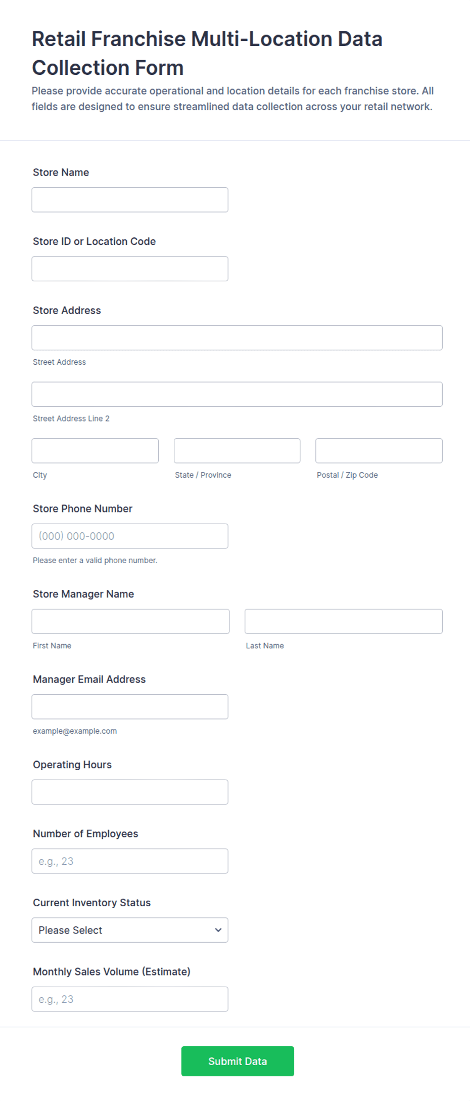 Retail Franchise Multi-Location Data Collection Form Template | Jotform
