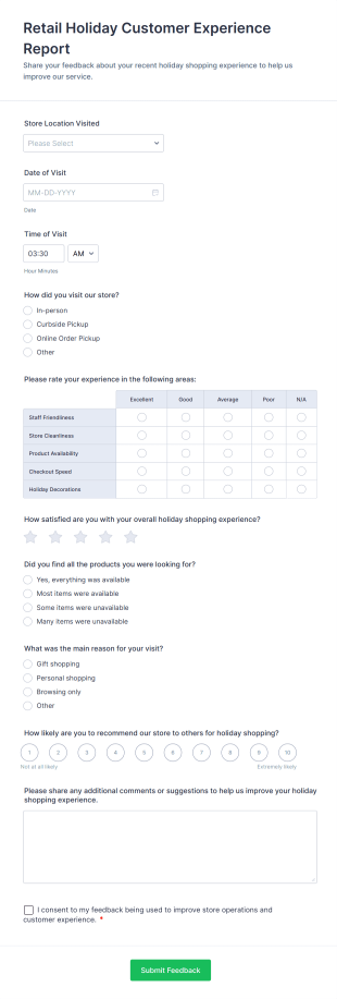 Retail Holiday Customer Experience Report Form Template