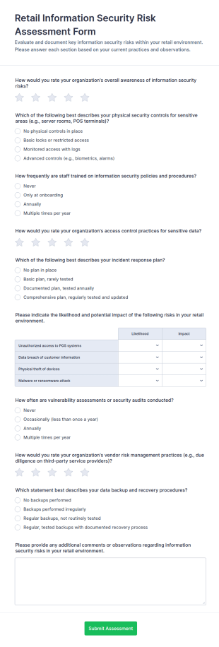 Retail Information Security Risk Assessment Form Template