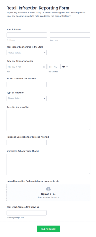 Retail Infraction Reporting Form Template