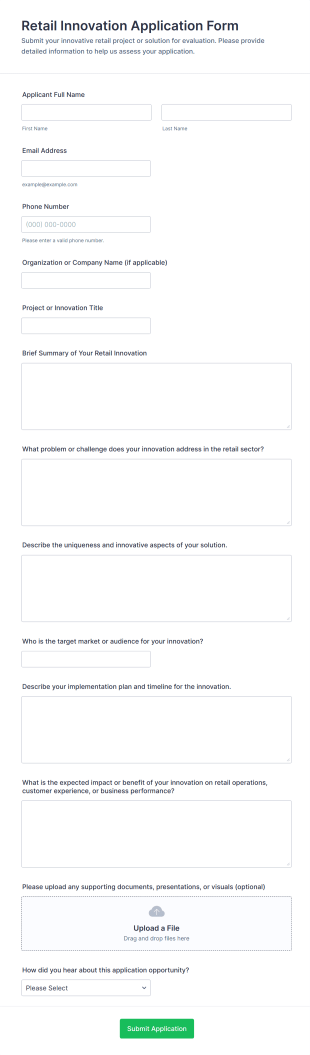 Retail Innovation Application Form Template