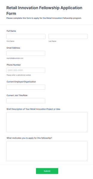 Retail Innovation Fellowship Application Form Template