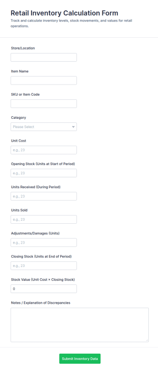 Retail Inventory Calculation Form Template