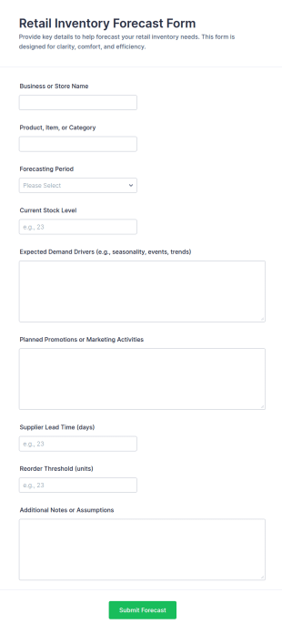 Retail Inventory Forecast Form Template