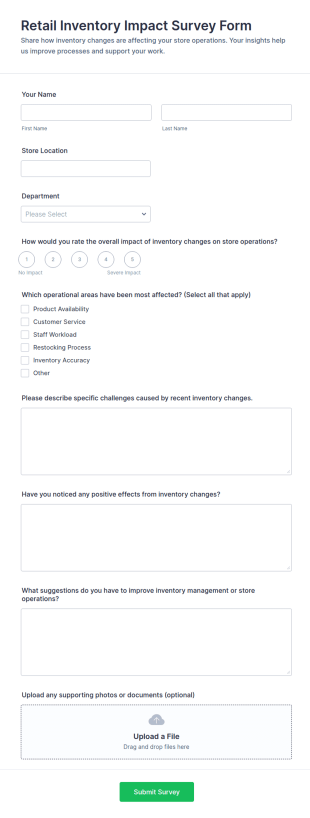 Retail Inventory Impact Survey Form Template