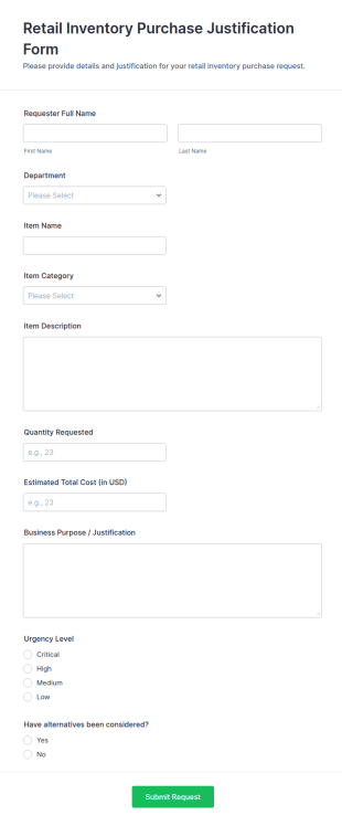 Retail Inventory Purchase Justification Form Template