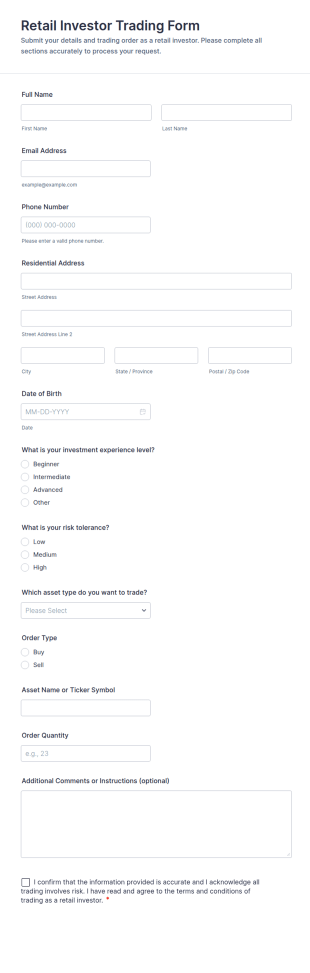 Retail Investor Trading Form Template