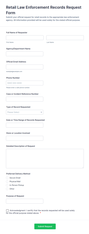 Retail Law Enforcement Records Request Form Template