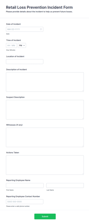 Retail Loss Prevention Incident Form Template