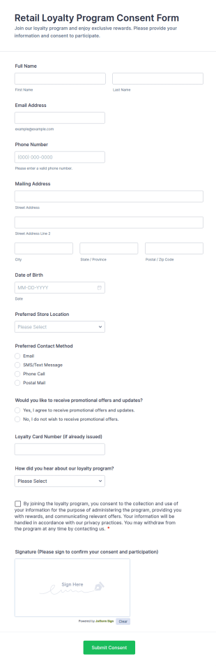 Retail Loyalty Program Consent Form Template