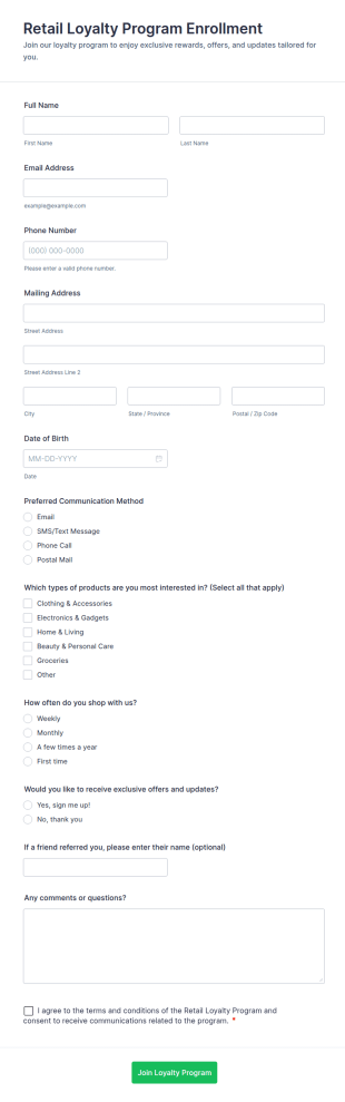 Retail Loyalty Program Enrollment Form Template