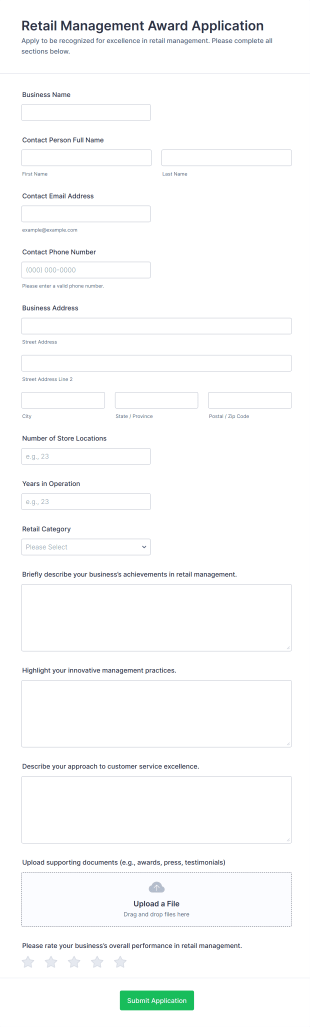 Retail Management Award Application Form Template