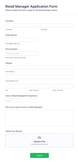 Retail Manager Application Form Form Template