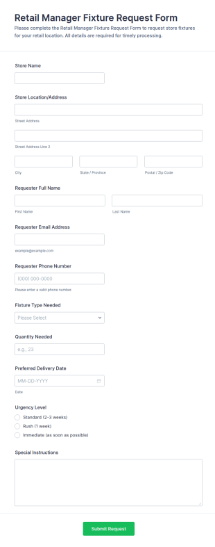 Retail Manager Fixture Request Form Template