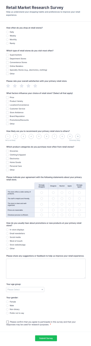 Retail Market Research Survey Form Template