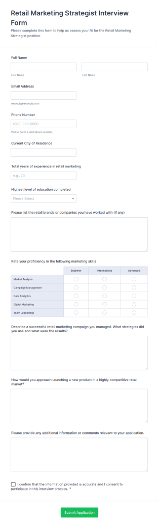 Retail Marketing Strategist Interview Form Form Template