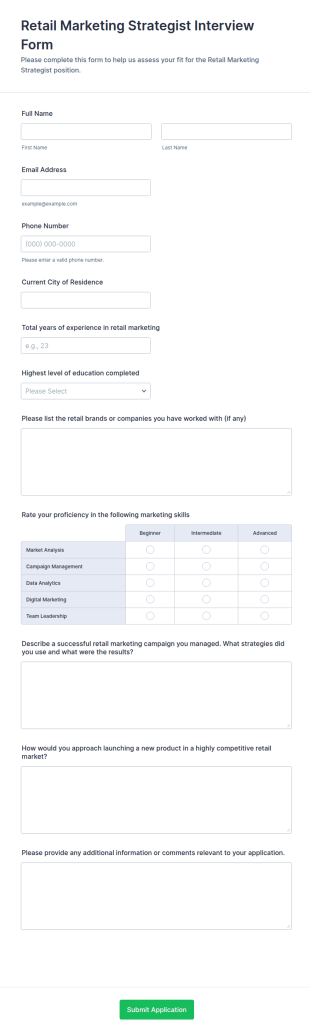 Retail Marketing Strategist Interview Form Template