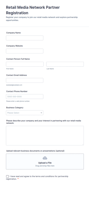 Retail Media Network Partner Registration Form Template