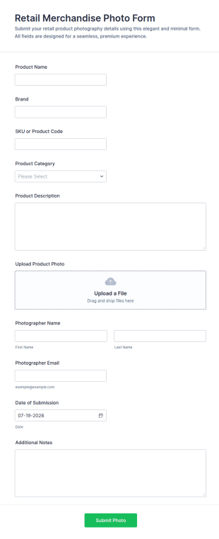 Retail Merchandise Photo Form Template