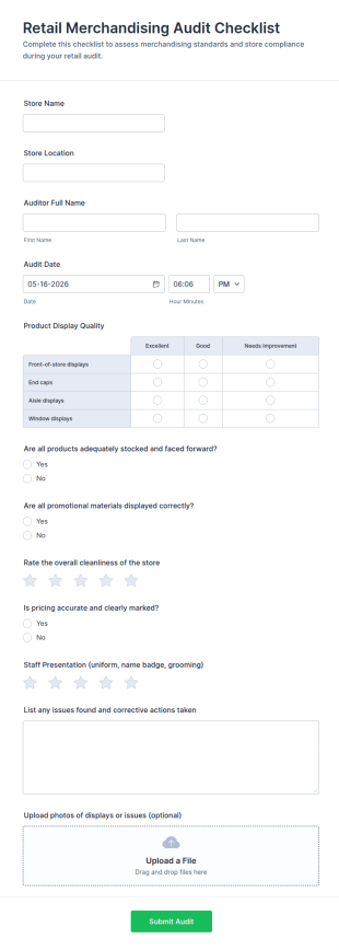 Retail Merchandising Audit Checklist Form Template