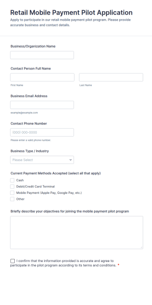 Retail Mobile Payment Pilot Application Form Template