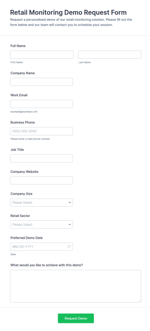 Retail Monitoring Demo Request Form Template