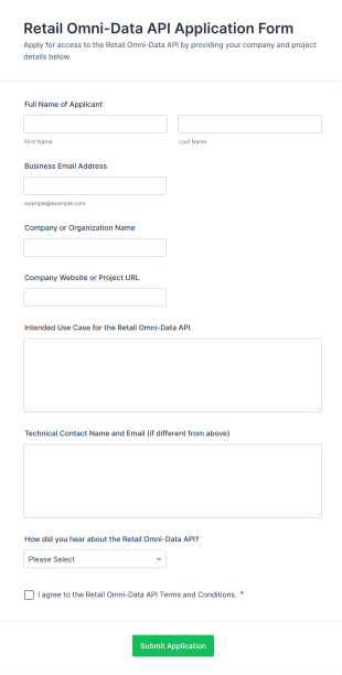 Retail Omni Data API Application Form Form Template