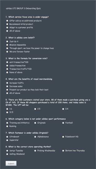 Retail Onboarding Quiz Form Template
