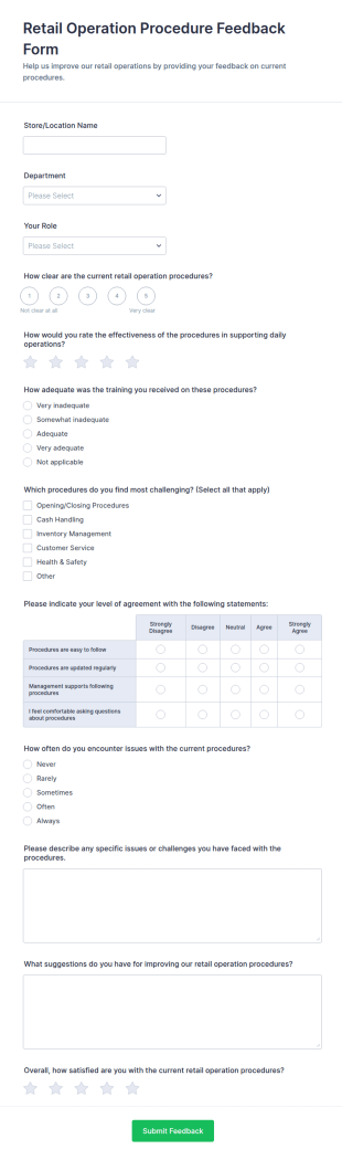 Retail Operation Procedure Feedback Form Template