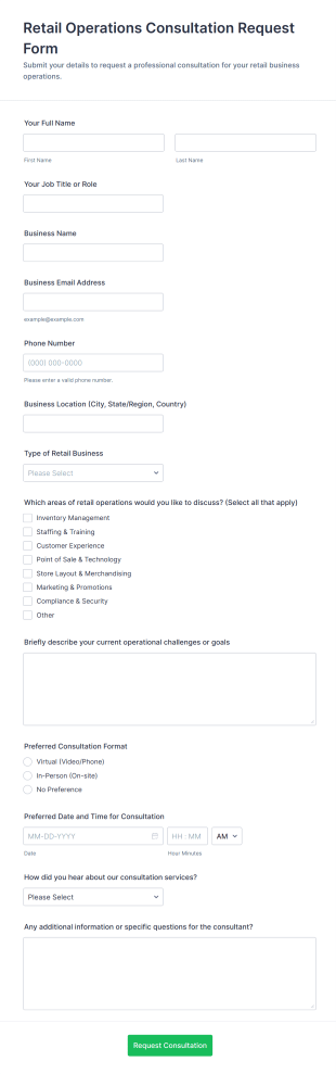 Retail Operations Consultation Request Form Template