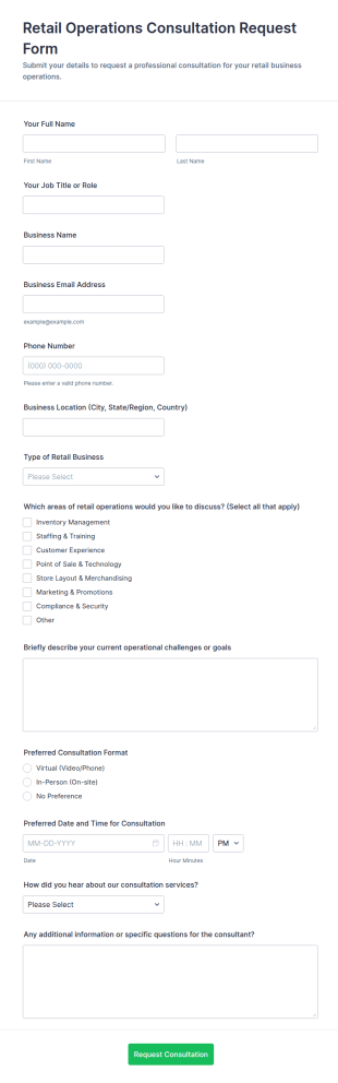 Retail Operations Consultation Request Form Template