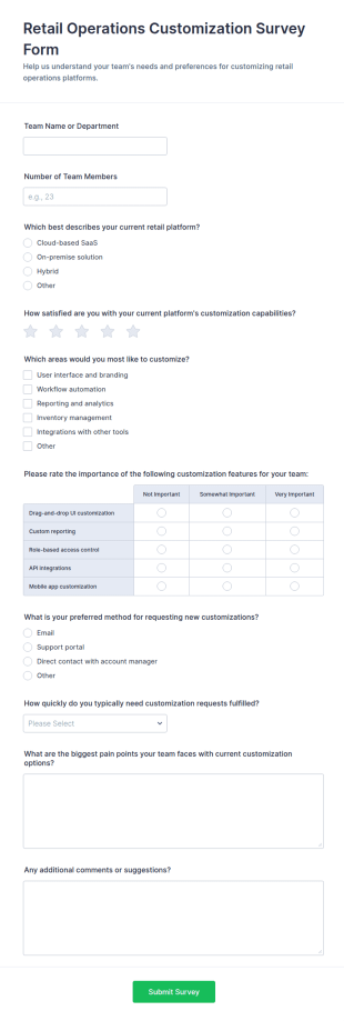 Retail Operations Customization Survey Form Template